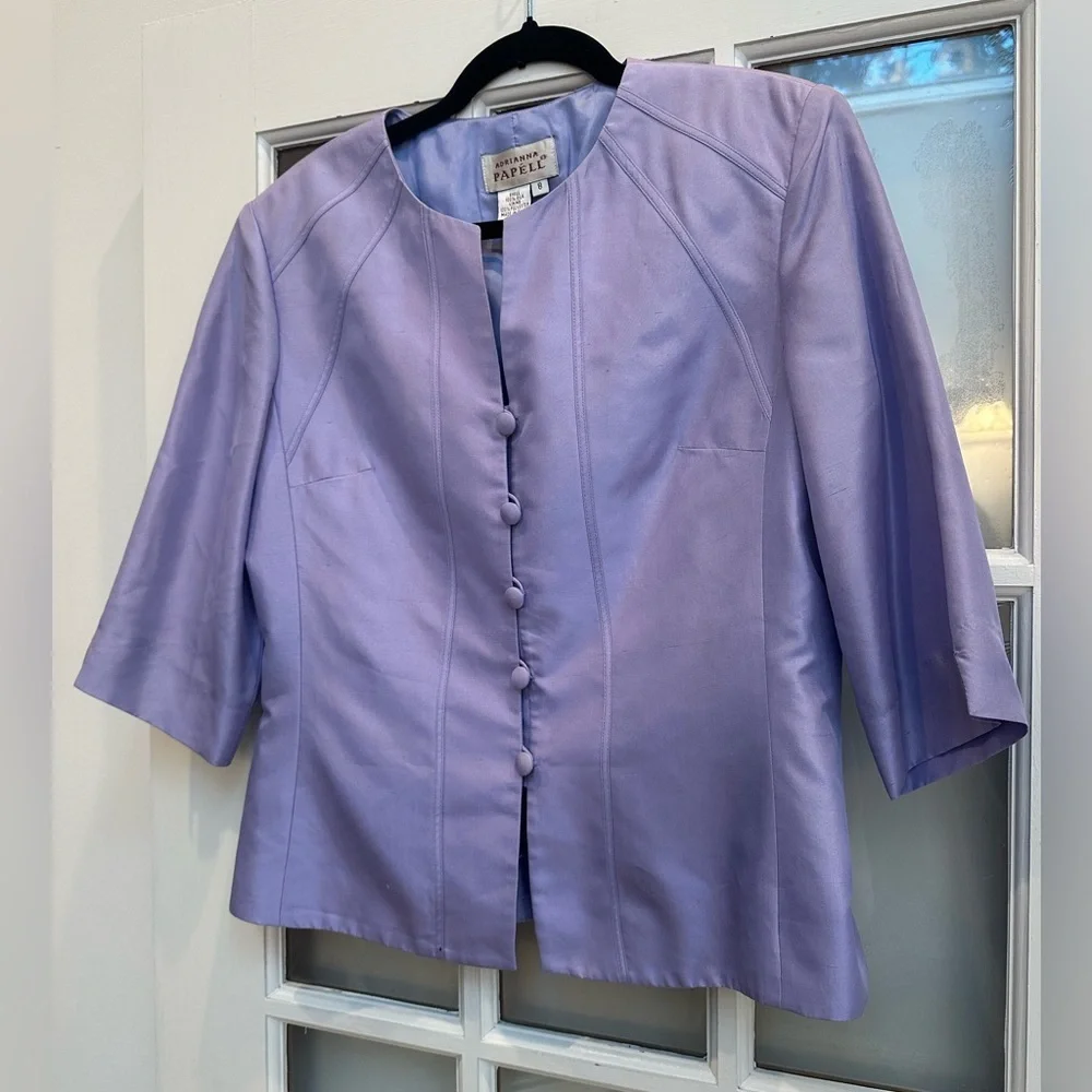 Vintage ADRIANNA PAPELL 100% Silk Jacket Blazer Lavender Lilac Size 8 Medium M